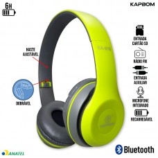 Headphone sem Fio Bluetooth/SD/Aux/Rádio FM Ajustável Dobrável com Microfone KA-916 Kapbom - Verde Cinza